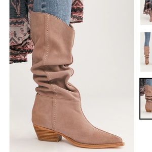 Free People NIB Sway Low Slouch Suede Leather Pointed Toe Boot in Blush